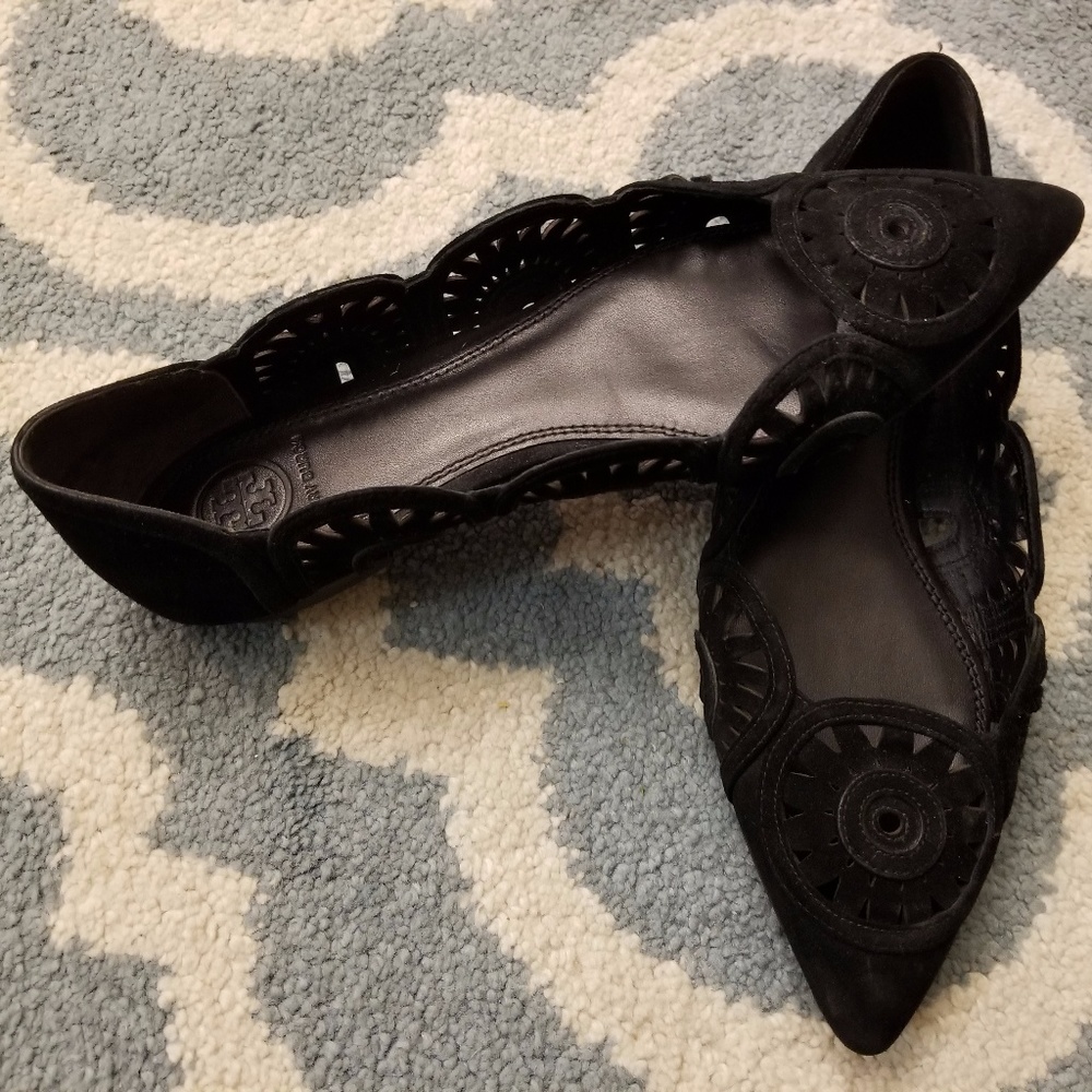Black Tory Burch Leyla Laser-Cut Suede Flat